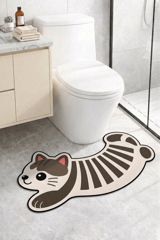 Kedi Dijital Kaymaz Yıkanabilir Tekli Modern Banyo Paspası Banyo Halısı Banyo Dekor 70x40