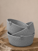 3'lü Gri El Yapımı Kordon Halat Sepet Seti - Çok Amaçlı Düzenleyici Hasır Görünümlü Organizer Bohem